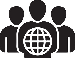Vector art of global business team a group of people holding a globe, representing international collaboration, teamwork, and worldwide partnerships in a modern and connected world outline icon on