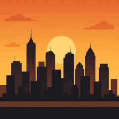Naklejka premium City Skyline at Sunset Vector Illustration