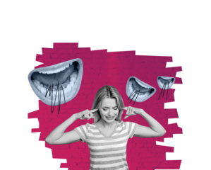 Composite trend artwork 3D sketch image photo collage of harassment abuse stop victim protect mouth scream young lady hand cover ear