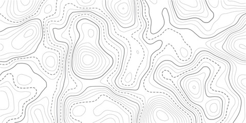 Stylized topographic contour map. Geographic line mountain relief. Abstract lines or white background. Cartography, topology, or terrain path concept. Vector illustration with editable stroke