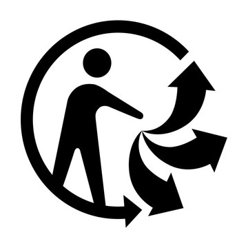 Triman symbol. Symbol of recycling in France. Man with three arrows. The product or its packaging is sortable and can be recycled. Waste sorting and recycling. Labeling on packaging. Warning symbol.
