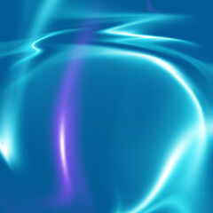 Abstract Blue and Cyan Liquid Light Swirl Background with White and Purple Glowing Lines