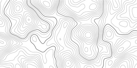 Stylized topographic contour map. Geographic line mountain relief. Abstract lines or white background. Cartography, topology, or terrain path concept. Vector illustration with editable stroke