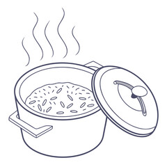 Vector art of rice cooking in pot