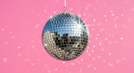 Obraz premium Disco ball reflecting light against pink background