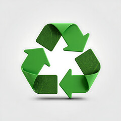 Obraz premium A three-dimensional green recycling symbol, isolated on a light grey background.