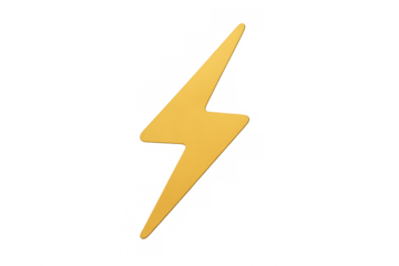 Yellow thunderbolt symbol representing electricity, power, and energy on transparent background
