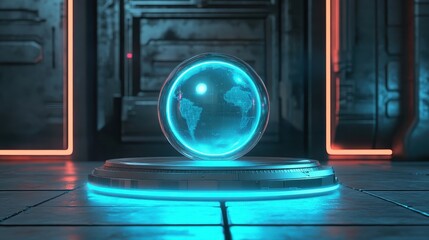 Futuristic Globe with Neon Glow in Sci-Fi Environment