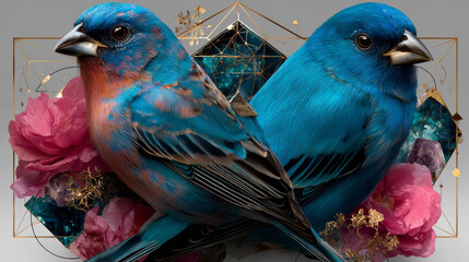 Watercolor frame with two sweet birds. This illustration can be used as a wedding, greeting or birthday card or poster. 