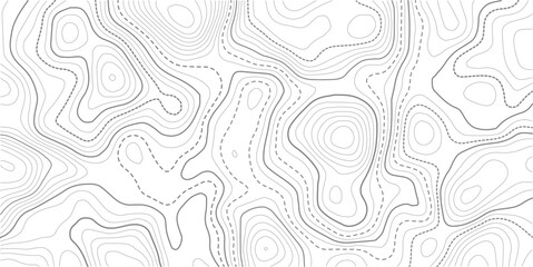 Topographic map with contour lines. Geographic terrain grid, relief height elevation. Ground path pattern. Travel and cartography design element. Vector illustration