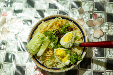 salad with avocado and cucumber with noddle's 