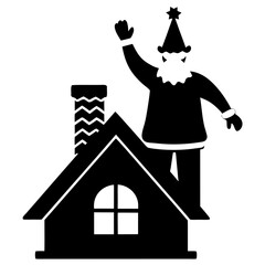 Santa claus waving from on top of a house roof