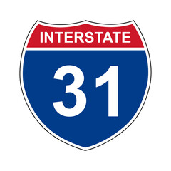 Interstate 31. Interstate highway sign. Road number. Signpost indicating route numbers in the U.S. Interstate Highway System. Even numbers run west to east. Odd numbers run north to south.