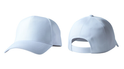 Crisp white baseball cap front and back views perfect for branding and design mockups, offering a clean canvas for your creative projects.