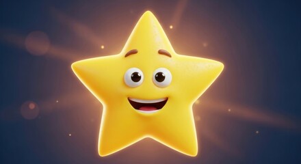 Cheerful yellow star character with a big smile radiating happiness and positive energy
