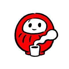 Zen master Daruma takes a mandatory hot coffee break