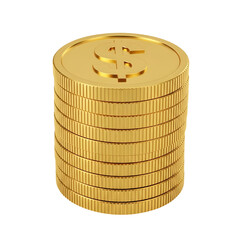 3d icon of stack of gold coins with dollar sign isolated on transparent background