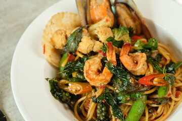 Delicious pasta with fresh seafood