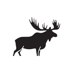 Obraz premium moose silhouette vector illustration features a bold, black outline of a moose standing gracefully against a clean white background. The moose is depicted in profile, showcasing its large, mescal