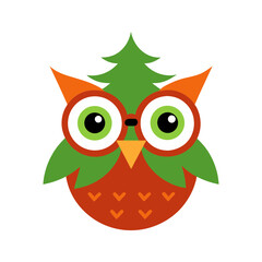 owl animal head on white with christmas tree glass vector art
