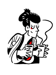 Double Coffee: Edgy Tattoo Flash of Dark Caffeine