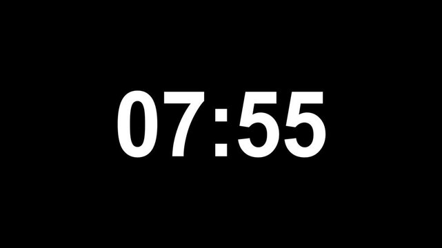 Countdown timer from 8 minute to 7 minute on black background.