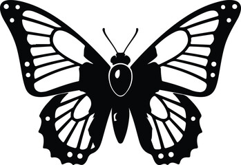 Vector butterfly silhouette minimalist black and white icon illustration