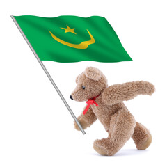 Mauritania flag being carried by a cute teddy bear