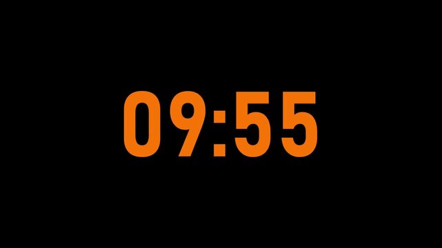 Digital countdown timer with a green screen background. Time counts down from 10 minute to 9 minute.