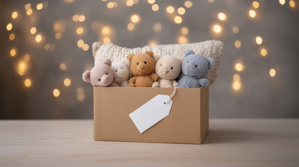 Donation box filled with cute teddy bears for a holiday charity drive