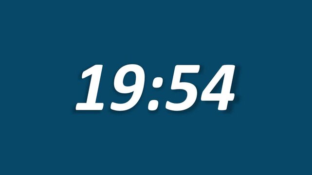 Countdown timer from 20 minute to 19 minute with white number on black background. Countdown timer for deadline reminders, time management concepts,