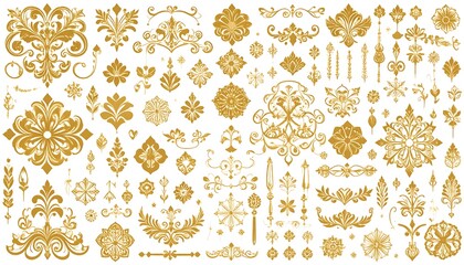 Assorted golden ornamental floral elements