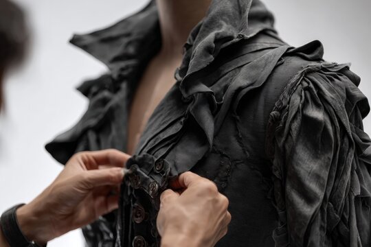 Creative process in fashion design with detailed garment assembly