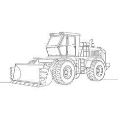 Naklejka premium Industrial Power: A detailed line drawing of a heavy-duty bulldozer, showcasing its robust build and essential role in construction and infrastructure projects.