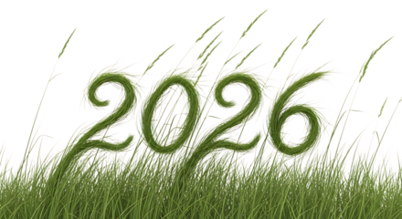2026 Typography Made of Green Grass Blades on Transparent Background Illustration