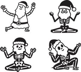 Silhouette Of Christmas Santa Claus Skeleton has yoga & Meditation Design