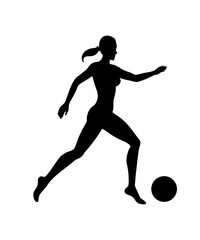 Dynamic woman silhouette playing football action shot