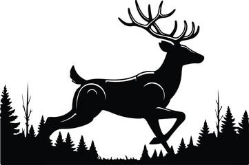 Vector Running deer in a forest silhouette illustration