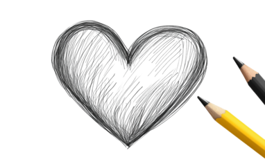 Hand drawn cartoon pencil sketching a heart filled with love creativity and artistic expression isolated on transparent background PNG