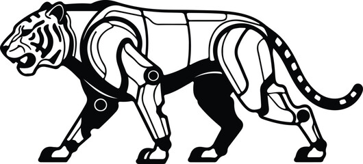 Vector tiger robot walking forward futuristic animal silhouette illustration