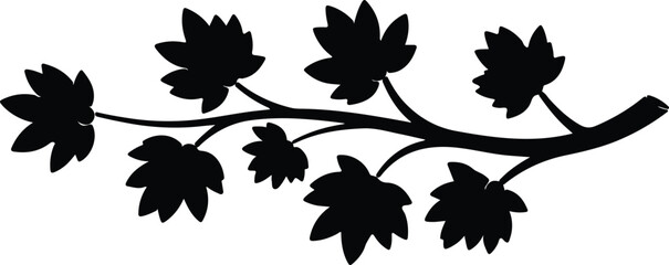 Vector tree branch with leaves black and white silhouette illustration © AbuSadat