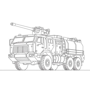 Military Vehicle Outlined: A detailed outline of a robust military vehicle, showcasing its design and functionality, ready for any mission.