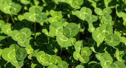 Clover leaves growing in a lush green field
