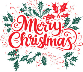 Obraz premium Merry Christmas Greeting Vector – Festive Holiday Background with Snowflakes, Christmas Tree, and Typography Design