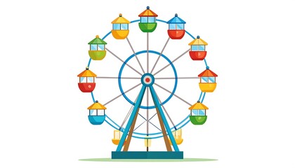 Cartoon illustration of a vibrant Ferris wheel against a white backdrop