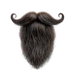Stylish black beard with curled mustache displayed on a transparent background, cutout PNG
