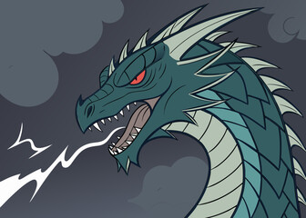 Black silhouette vector illustration of a fantasy dragon head tattoo symbol design