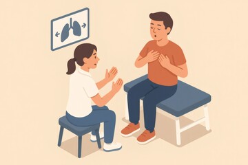 Obraz premium Adult man participating in a breathing exercise session with a medical professional, focusing on respiratory health