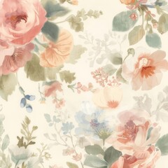 Vintage floral patterns embellish a soft background with delicate pastel colors