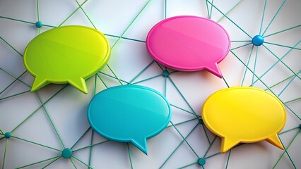 Colorful speech bubbles on a network background, communication concept